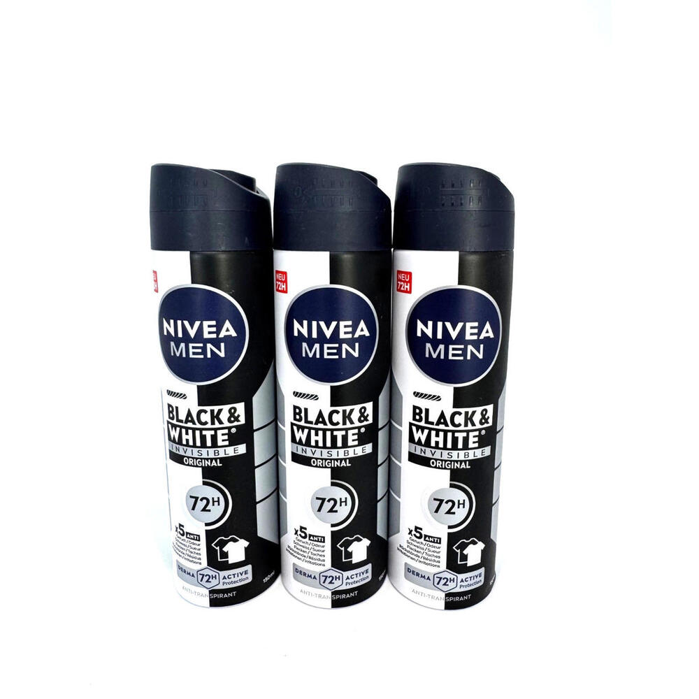 Nivea Men Black & White INVISIBLE antiperspirant spray 3 x 150ml - FREE SHIP